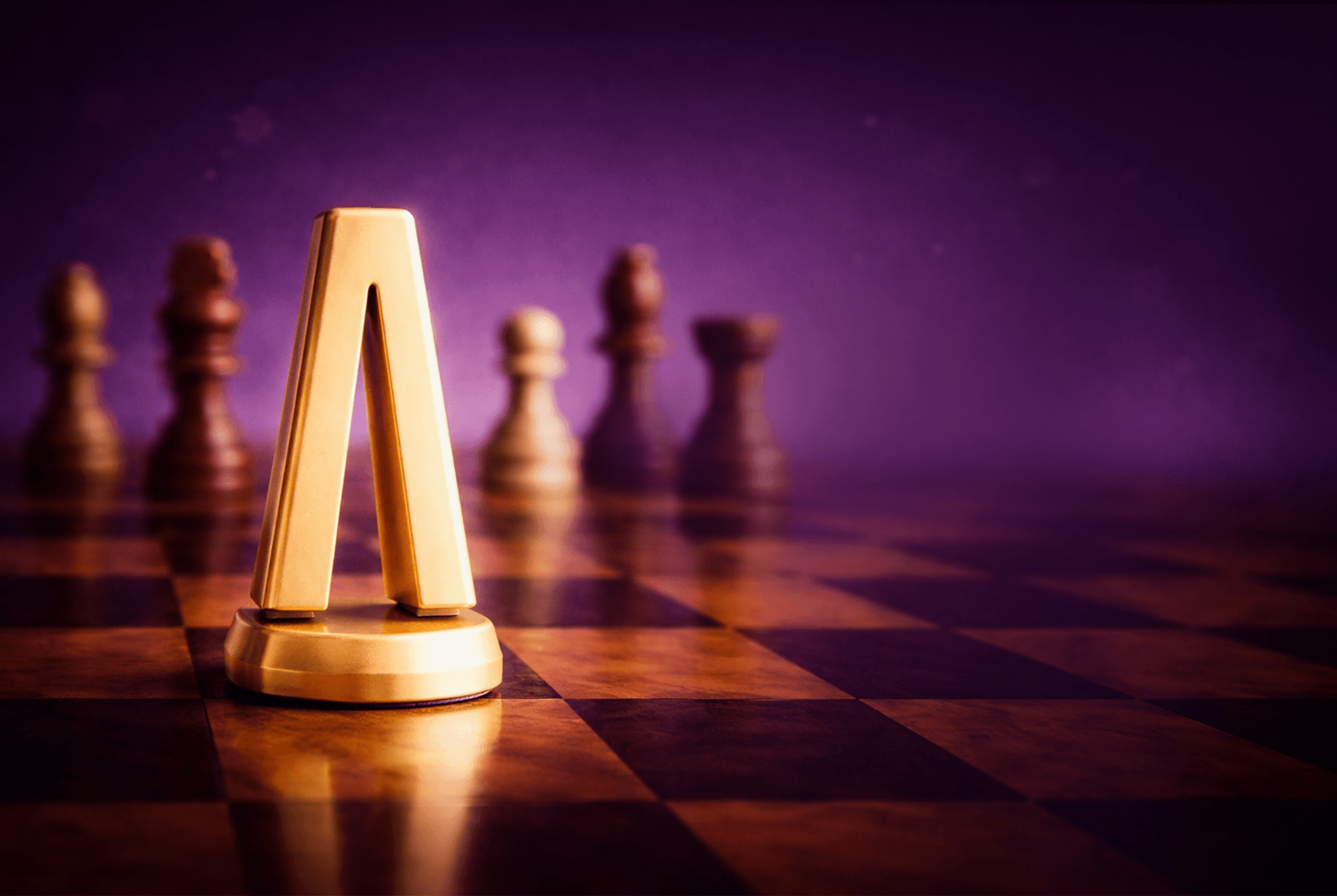 Chessboard with golden chess piece